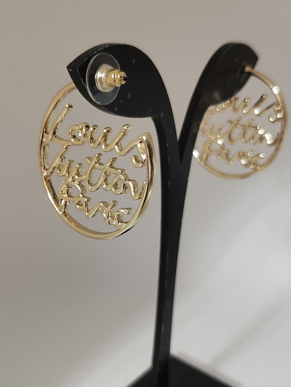 Gold Script Designer Hoop Earrings - Picture 2 of 5